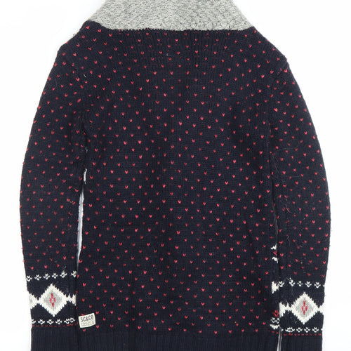SoulCal & Co Womens Blue Fair Isle Cardigan Size 8 Acrylic Knit