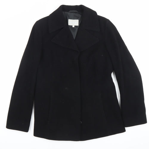 JFW Womens Black Wool Blend Mid-Length Overcoat Size 10