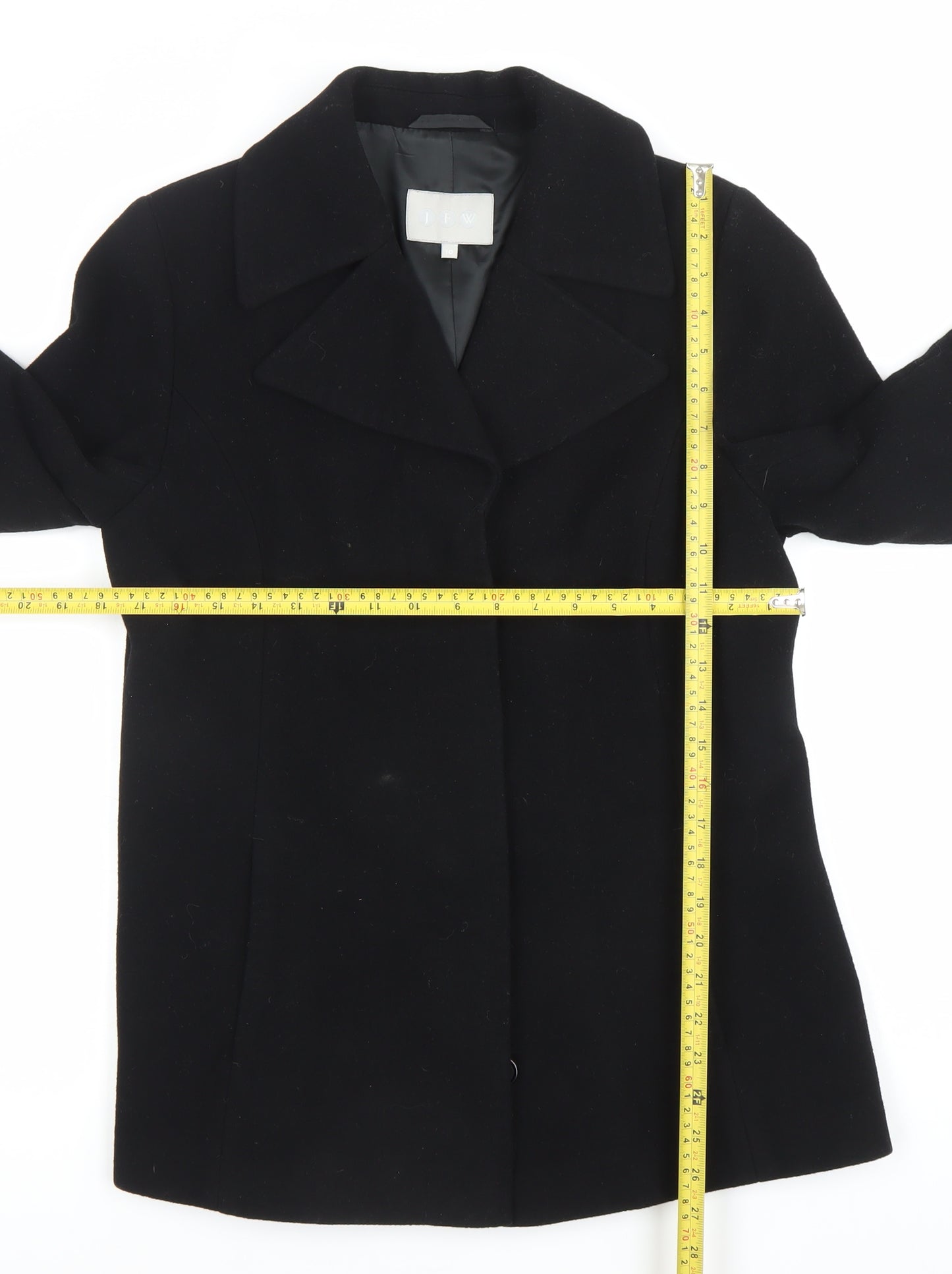 JFW Womens Black Wool Blend Mid-Length Overcoat Size 10