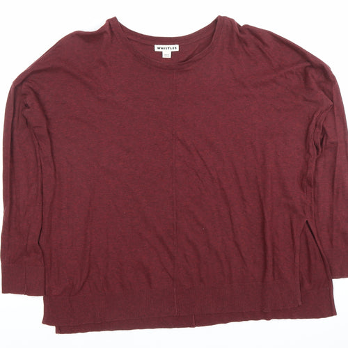 Whistles Women’s Red Linen Relaxed Fit 3/4 Sleeve T-Shirt UK 14