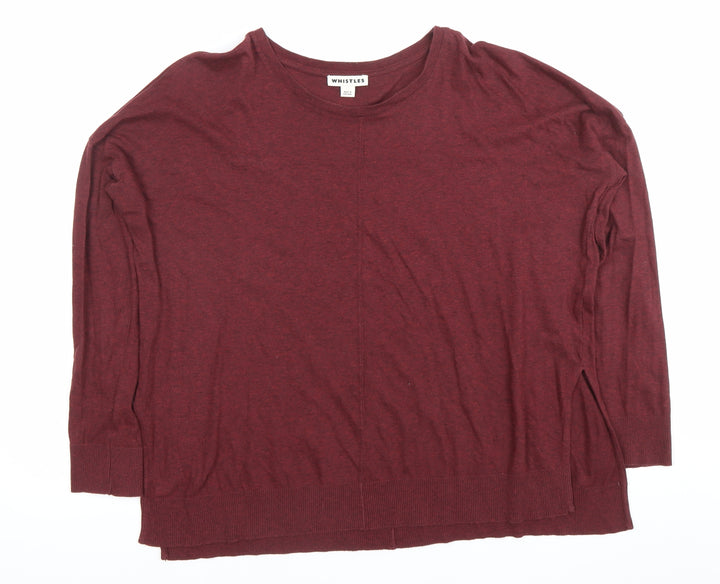 Whistles Women’s Red Linen Relaxed Fit 3/4 Sleeve T-Shirt UK 14