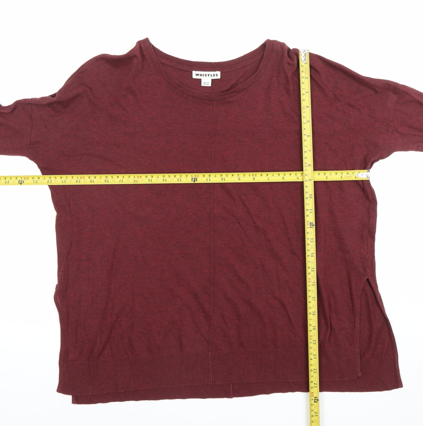 Whistles Women’s Red Linen Relaxed Fit 3/4 Sleeve T-Shirt UK 14
