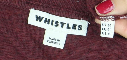 Whistles Women’s Red Linen Relaxed Fit 3/4 Sleeve T-Shirt UK 14