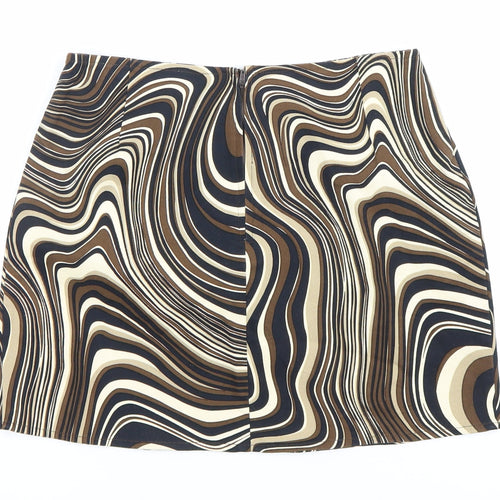 Motel Women’s Brown Geometric Retro Short Pencil Skirt S