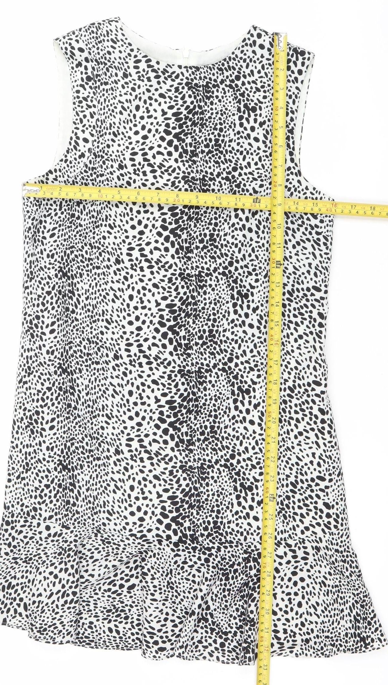 Oasis Womens Black White Animal Print Shift Dress Size 8 Sleeveless