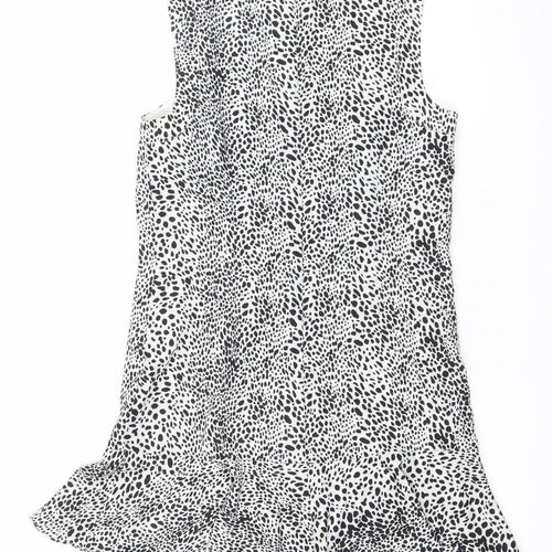 Oasis Womens Black White Animal Print Shift Dress Size 8 Sleeveless