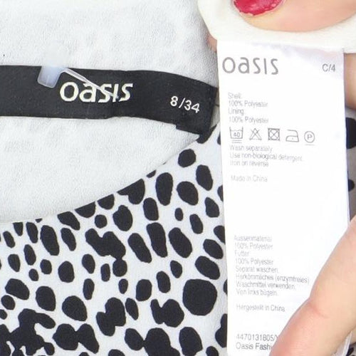 Oasis Womens Black White Animal Print Shift Dress Size 8 Sleeveless