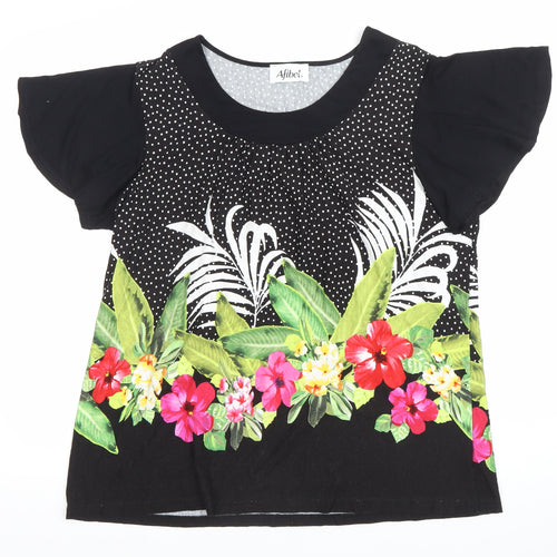 Afibel Women’s Black Floral Tunic Top Size 16/18 Viscose Blend