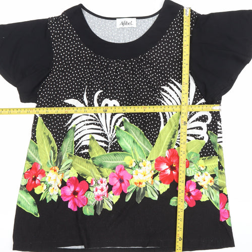 Afibel Women’s Black Floral Tunic Top Size 16/18 Viscose Blend