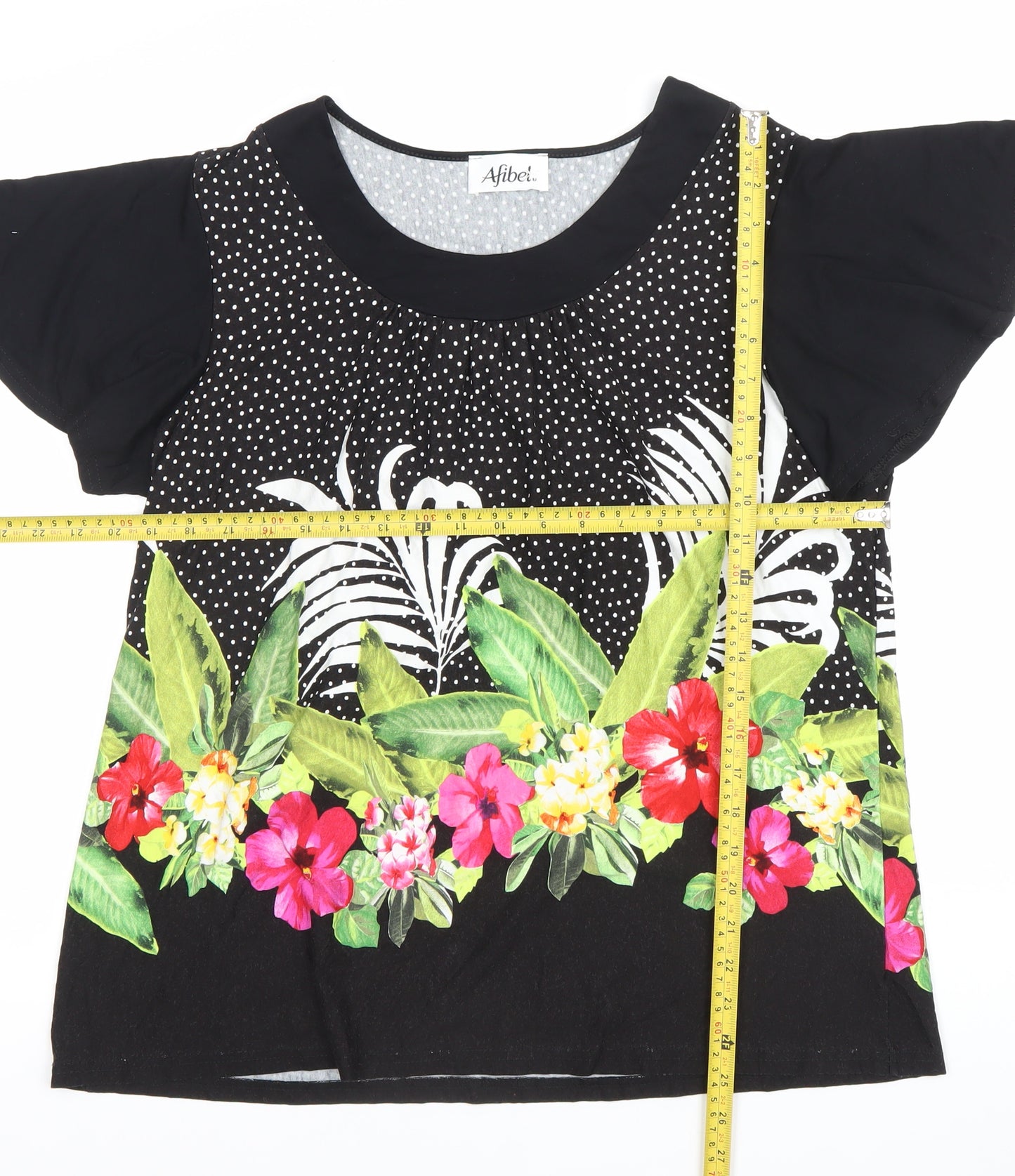 Afibel Women’s Black Floral Tunic Top Size 16/18 Viscose Blend