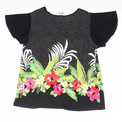 Afibel Women’s Black Floral Tunic Top Size 16/18 Viscose Blend