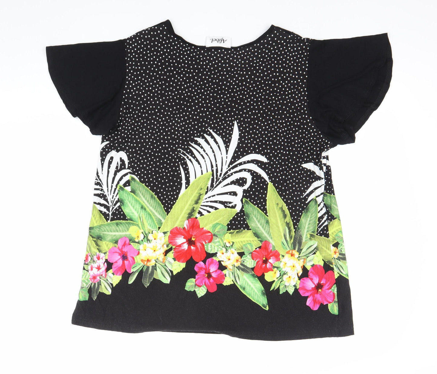 Afibel Women’s Black Floral Tunic Top Size 16/18 Viscose Blend