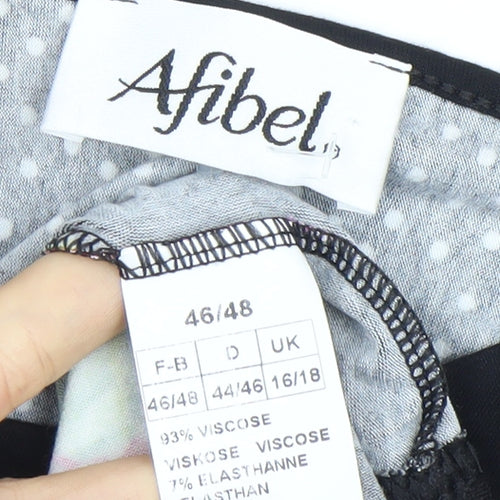 Afibel Women’s Black Floral Tunic Top Size 16/18 Viscose Blend