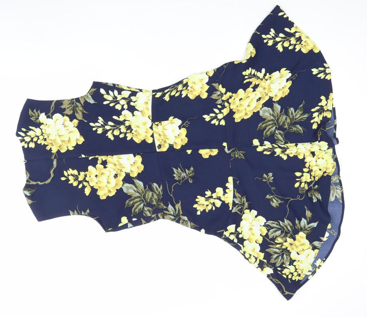 Warehouse Women’s Blue Floral Fit & Flare Knee Length Dress Size 12