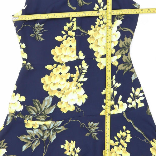 Warehouse Women’s Blue Floral Fit & Flare Knee Length Dress Size 12