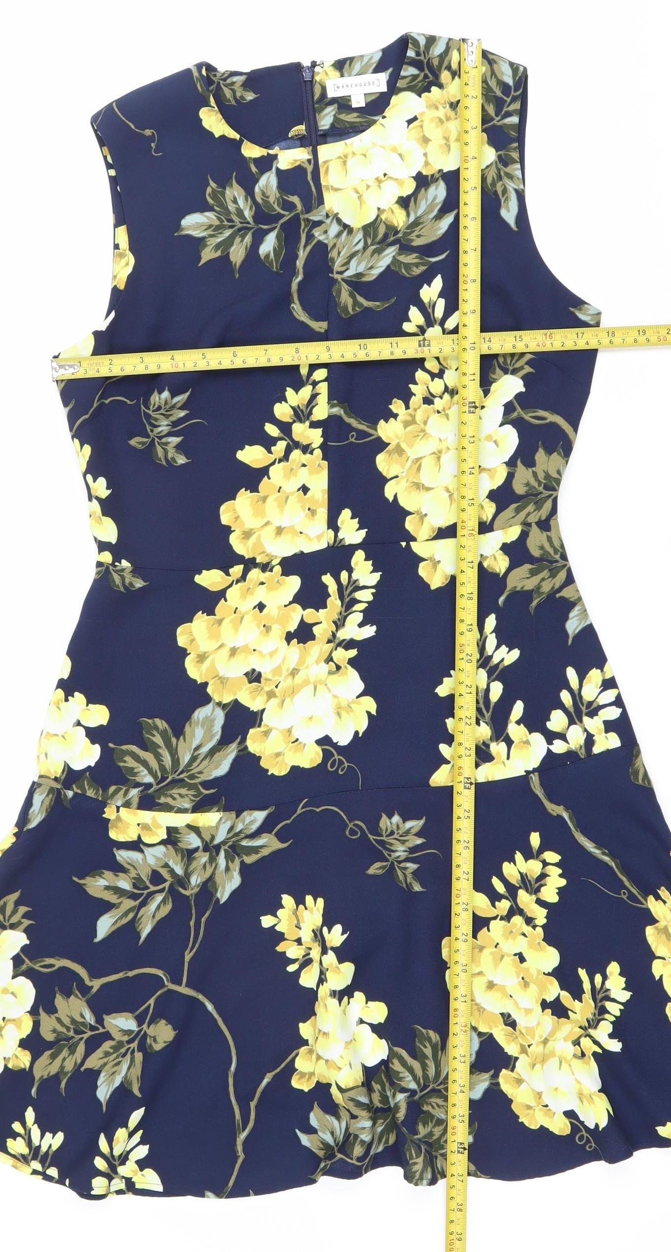 Warehouse Women’s Blue Floral Fit & Flare Knee Length Dress Size 12