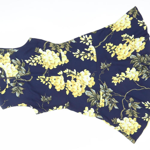 Warehouse Women’s Blue Floral Fit & Flare Knee Length Dress Size 12
