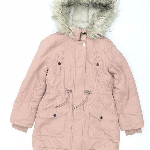 Next Girls Pink Parka Coat Age 8 Years Hooded Faux Fur Trim Winter Jacket