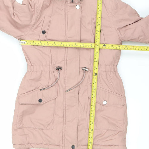 Next Girls Pink Parka Coat Age 8 Years Hooded Faux Fur Trim Winter Jacket