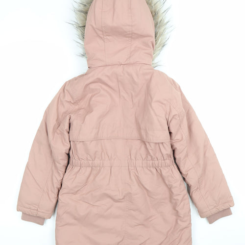 Next Girls Pink Parka Coat Age 8 Years Hooded Faux Fur Trim Winter Jacket