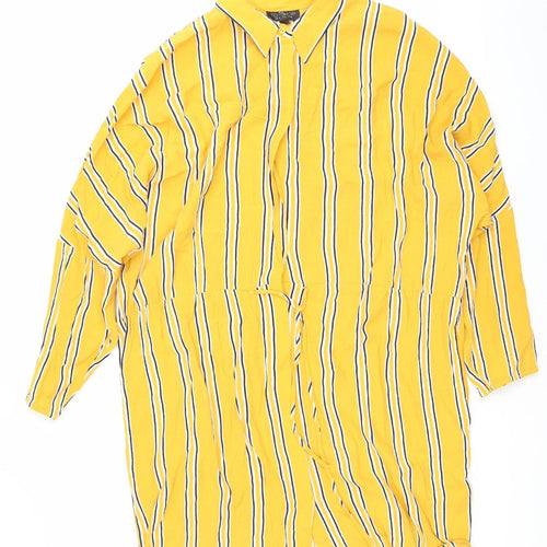 Topshop Women’s Yellow Striped Shirt Dress Size 10 Viscose