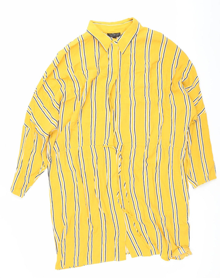 Topshop Women’s Yellow Striped Shirt Dress Size 10 Viscose