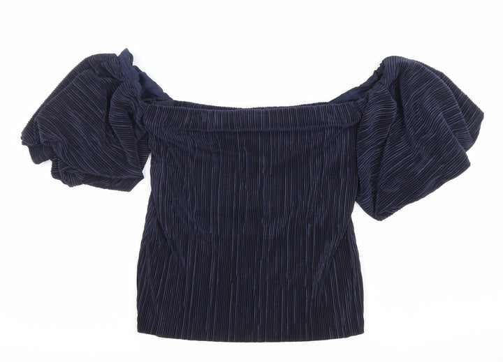 River Island Women’s Blue Puff Sleeve Off Shoulder Blouse Size 10