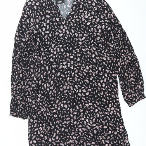 Wallis Women's Black Floral Shift Dress Size 12 Long Sleeve