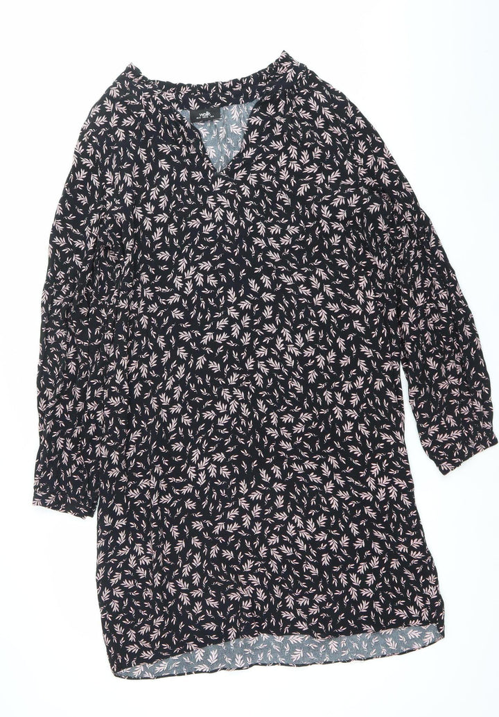 Wallis Women's Black Floral Shift Dress Size 12 Long Sleeve