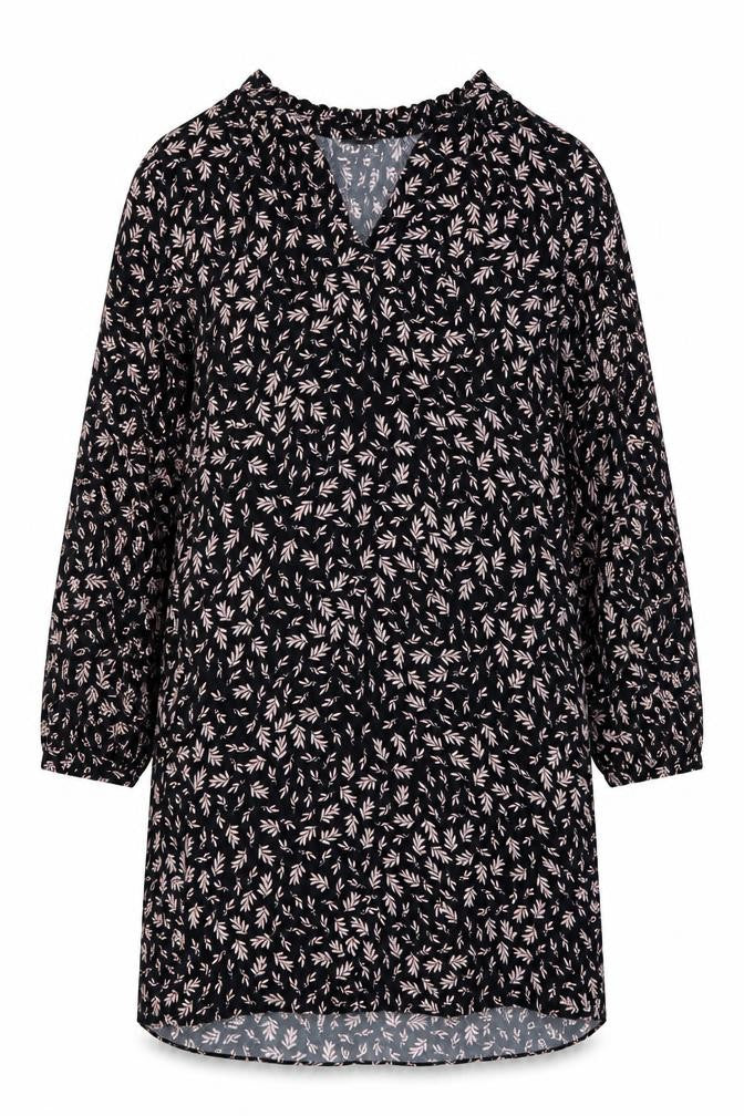 Front view of Wallis Women's Black Floral Shift Dress, size 12, Long Sleeve