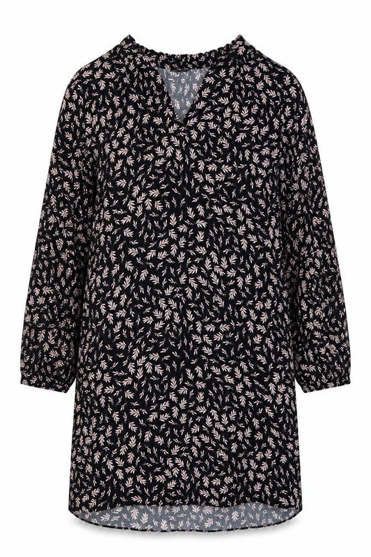 Front view of Wallis Women's Black Floral Shift Dress, size 12, Long Sleeve