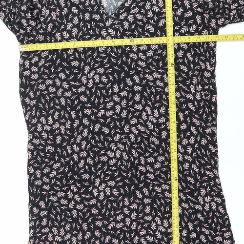 Wallis Women's Black Floral Shift Dress Size 12 Long Sleeve