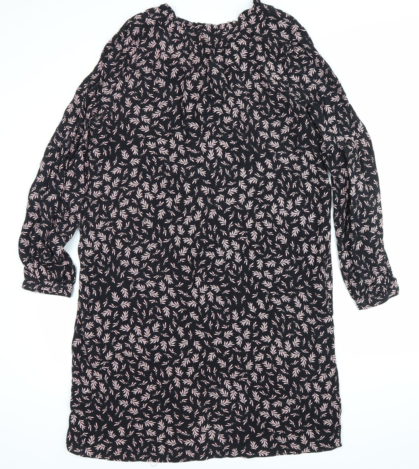 Wallis Women's Black Floral Shift Dress Size 12 Long Sleeve