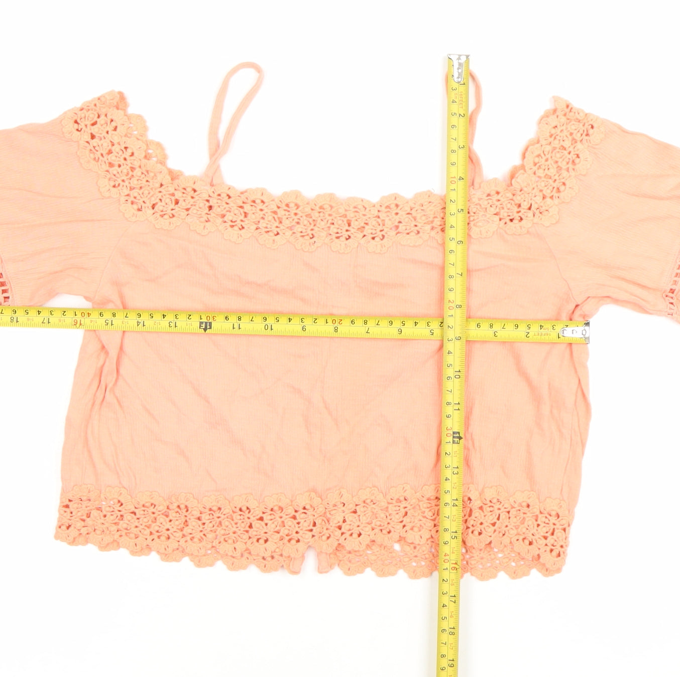 Topshop Women’s Pink Crochet Cropped Blouse Size 10 Off Shoulder