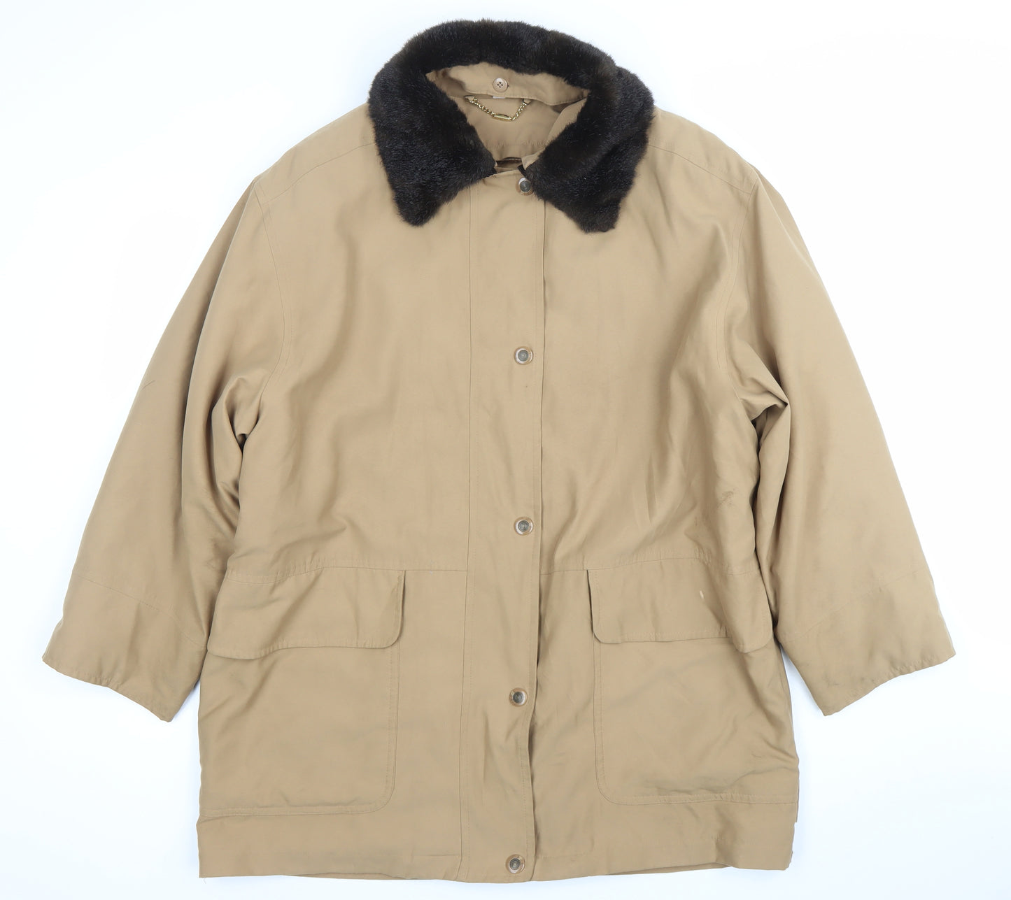 Viyella Womens Beige Coat L Classic Overcoat with Fur Collar