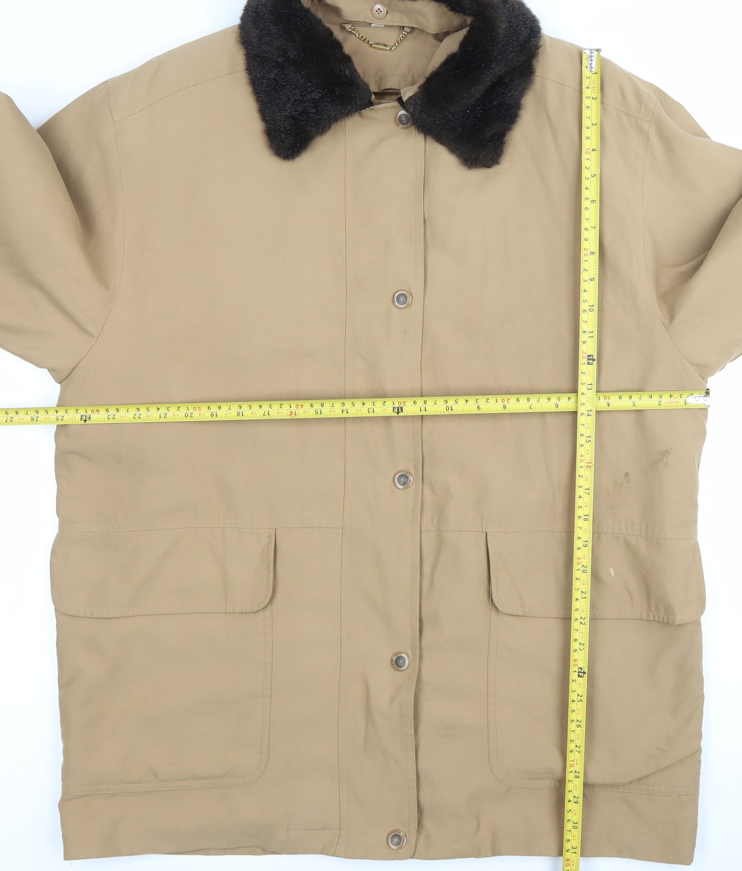 Viyella Womens Beige Coat L Classic Overcoat with Fur Collar