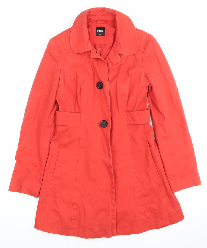 Oasis Womens Red XS Cotton Trench Coat Mid Length Jacket