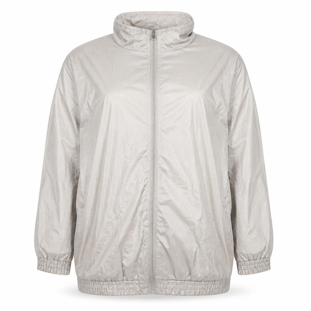 Front view of Haband women’s plus, size UK 20, beige windbreaker jacket casual nylon