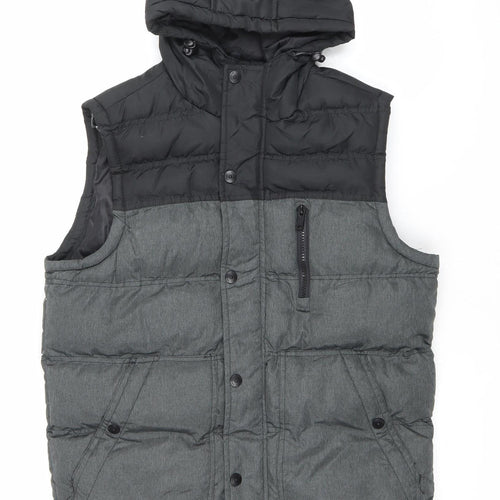 IND/076 Mens Black Grey Puffer Hooded Waistcoat S Quilted