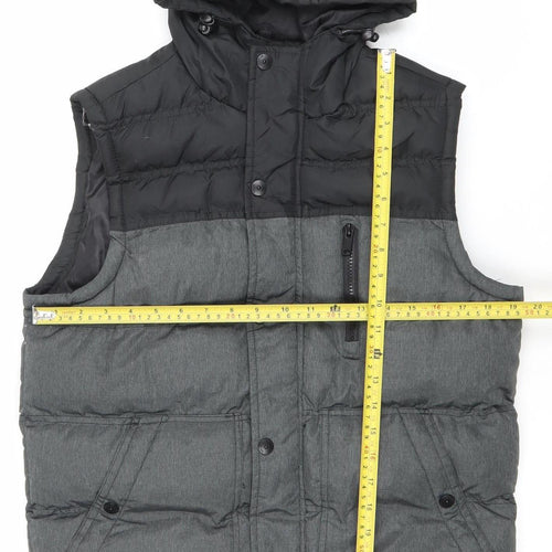 IND/076 Mens Black Grey Puffer Hooded Waistcoat S Quilted