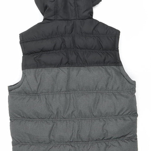 IND/076 Mens Black Grey Puffer Hooded Waistcoat S Quilted
