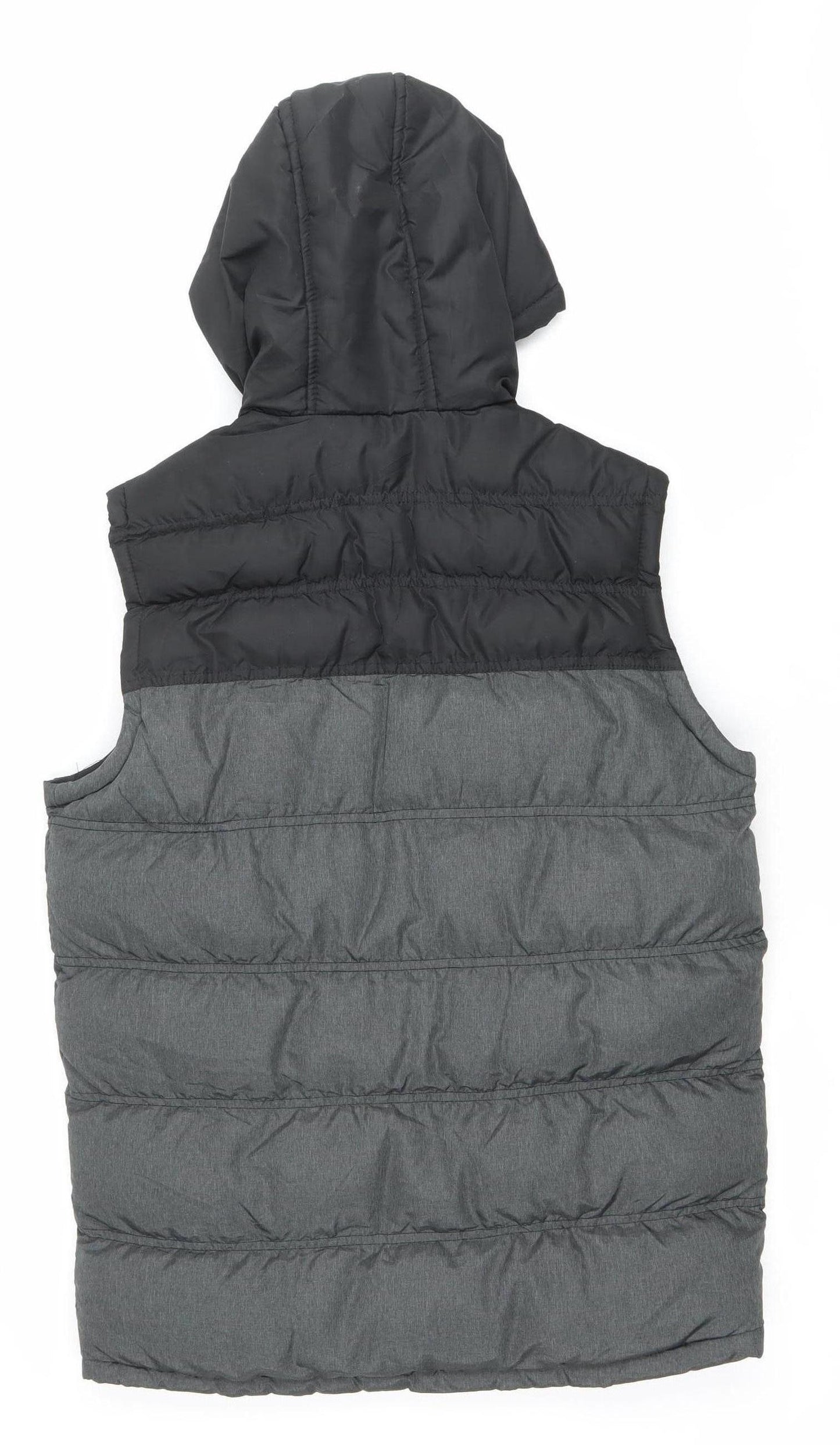 IND/076 Mens Black Grey Puffer Hooded Waistcoat S Quilted
