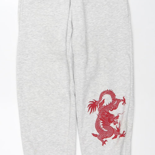 Subdued Women’s Grey Sweatpants Size 8 Elastic Waist Dragon Print