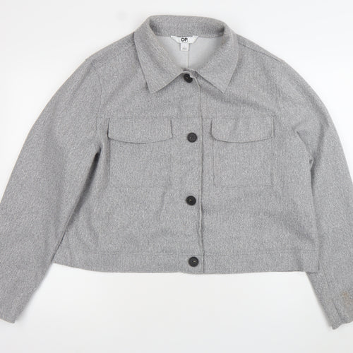 Dorothy Perkins Women Grey Cropped Jacket L Buttoned Collared Casual