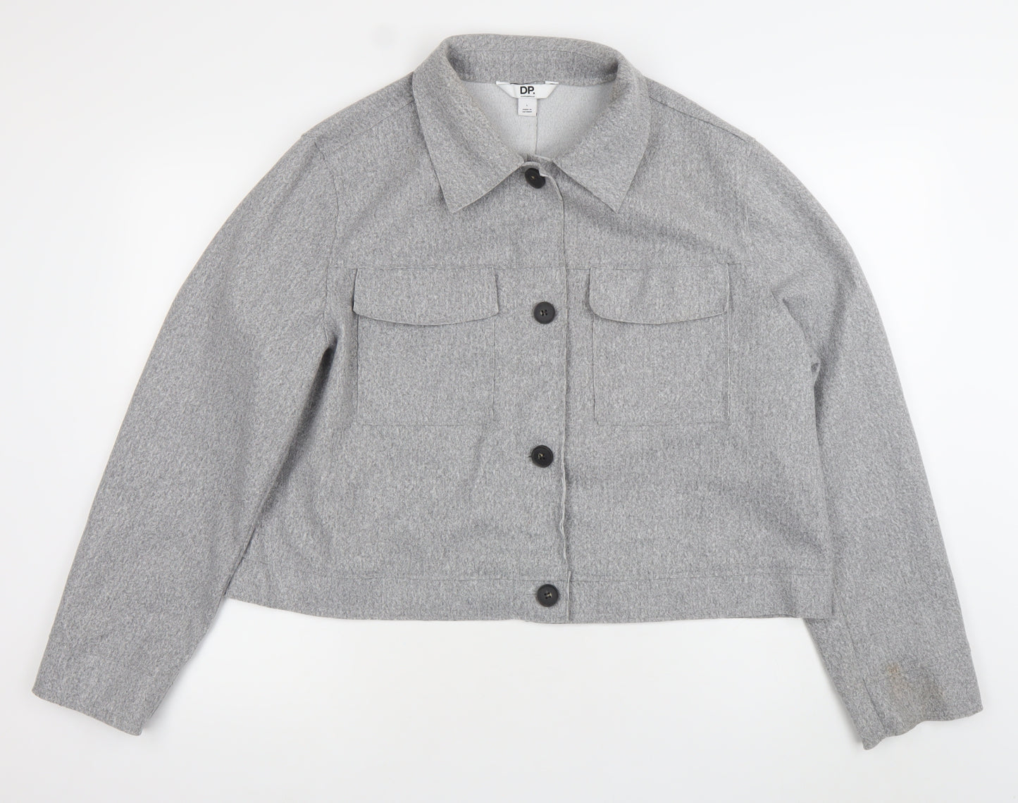 Dorothy Perkins Women Grey Cropped Jacket L Buttoned Collared Casual