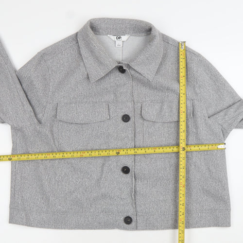 Dorothy Perkins Women Grey Cropped Jacket L Buttoned Collared Casual
