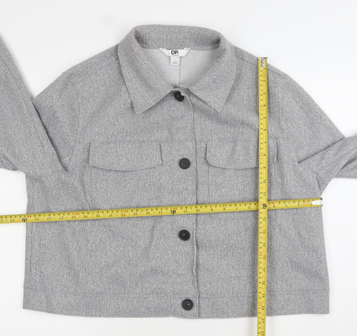 Dorothy Perkins Women Grey Cropped Jacket L Buttoned Collared Casual