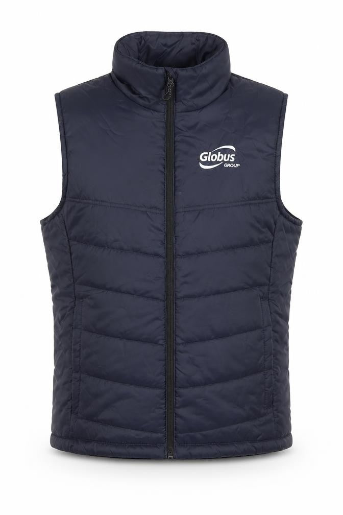 Front view of Regatta Professional unisex blue puffer waistcoat, size 44, full zip