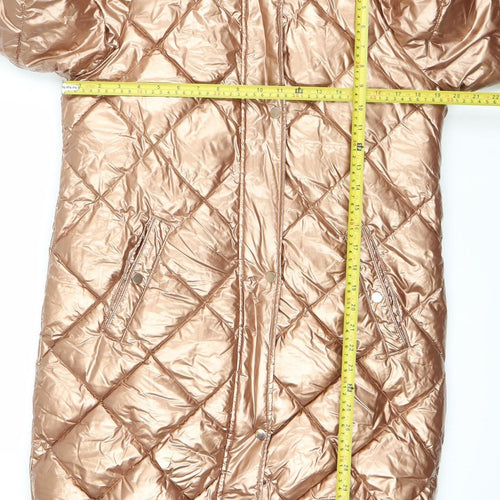 Next Girls Gold Quilted Puffer Coat 14Y Hooded Winter Jacket