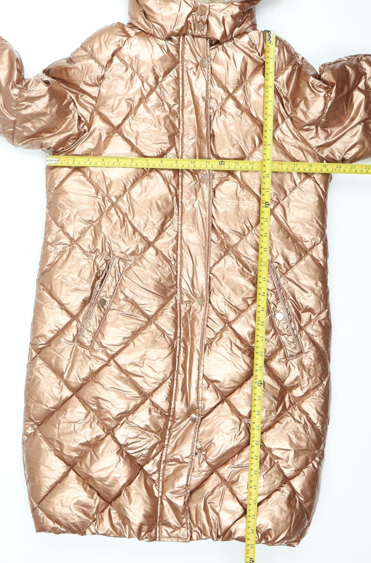 Next Girls Gold Quilted Puffer Coat 14Y Hooded Winter Jacket